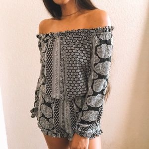 Elan Boho Print Off The Shoulder Romper